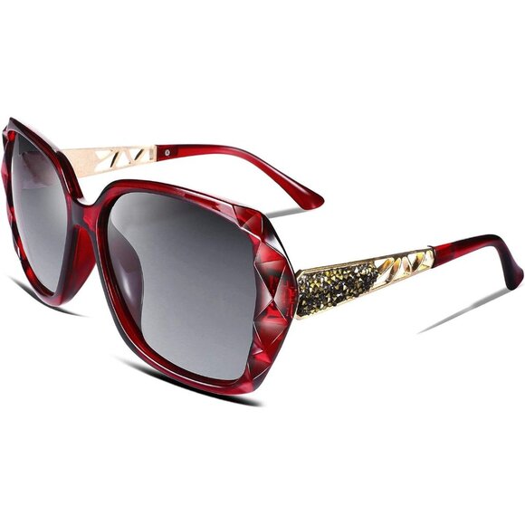 Women's Red Crystal Square Sunglasses Sparkling Composite Shiny Frame Design - Picture 1 of 8